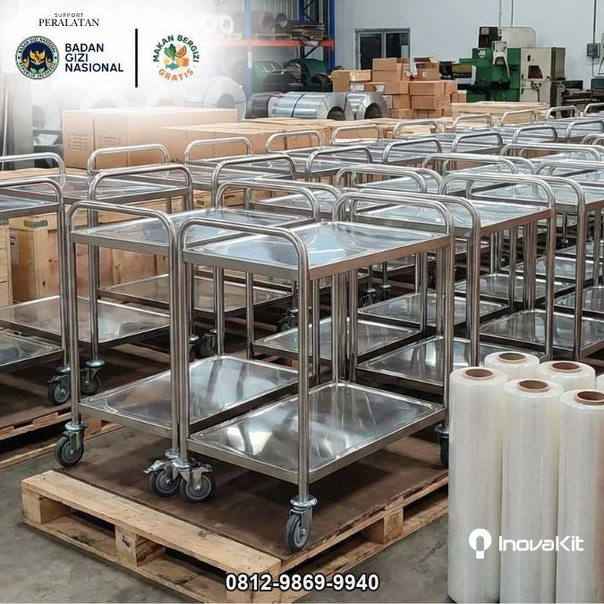 Service Trolley 2 Tiers Standar Dapur MBG | Troli Instrumen 2 Susun