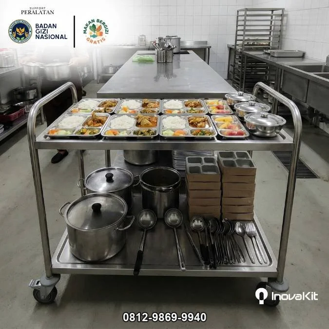 Service Trolley 2 Tiers Standar Dapur MBG | Troli Instrumen 2 Susun