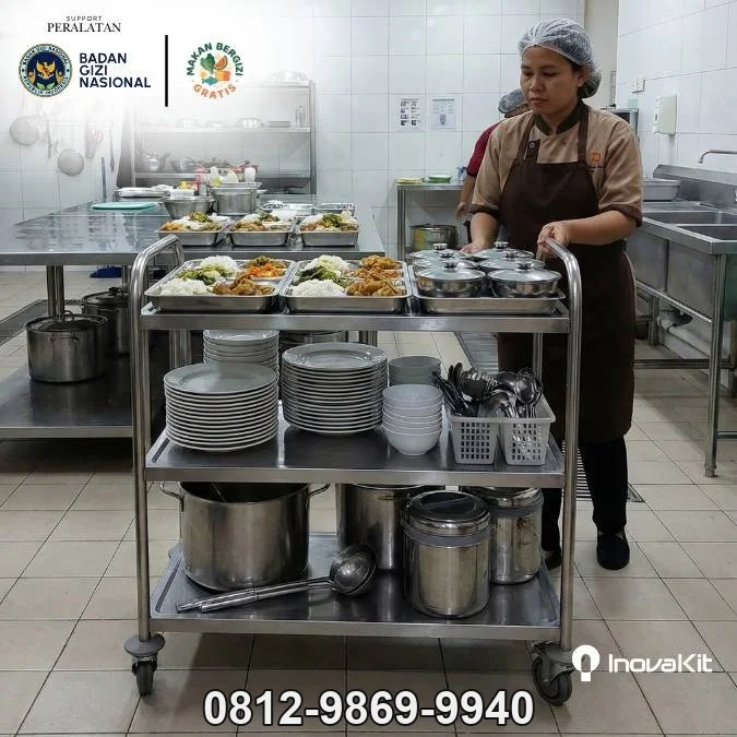 Jual & Distributor Service Trolley 3 Tiers Standar MBG di Arosbaya, Bangkalan — Harga Pabrik, Vendor, Fabrikasi