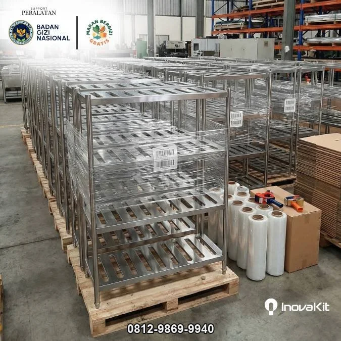 Sloted Pan 4 Tiers Standar Dapur MBG | Rak Penyimpanan Pan Berlubang