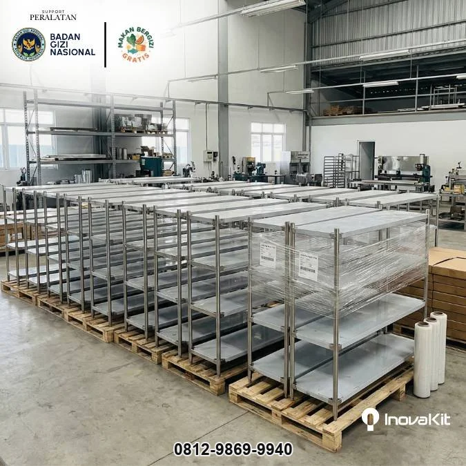 Solid Pan Rack 4 Tiers Standar Dapur MBG | Rak Pan Stainless