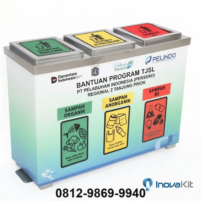 Tempat Sampah Stainless 3 in 1 Model Kotak 1