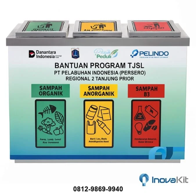 Tempat Sampah Stainless 3 in 1 Model Kotak 1