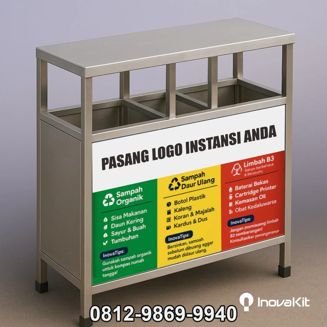 Tempat Sampah Stainless 3 in 1 Model Kotak 2