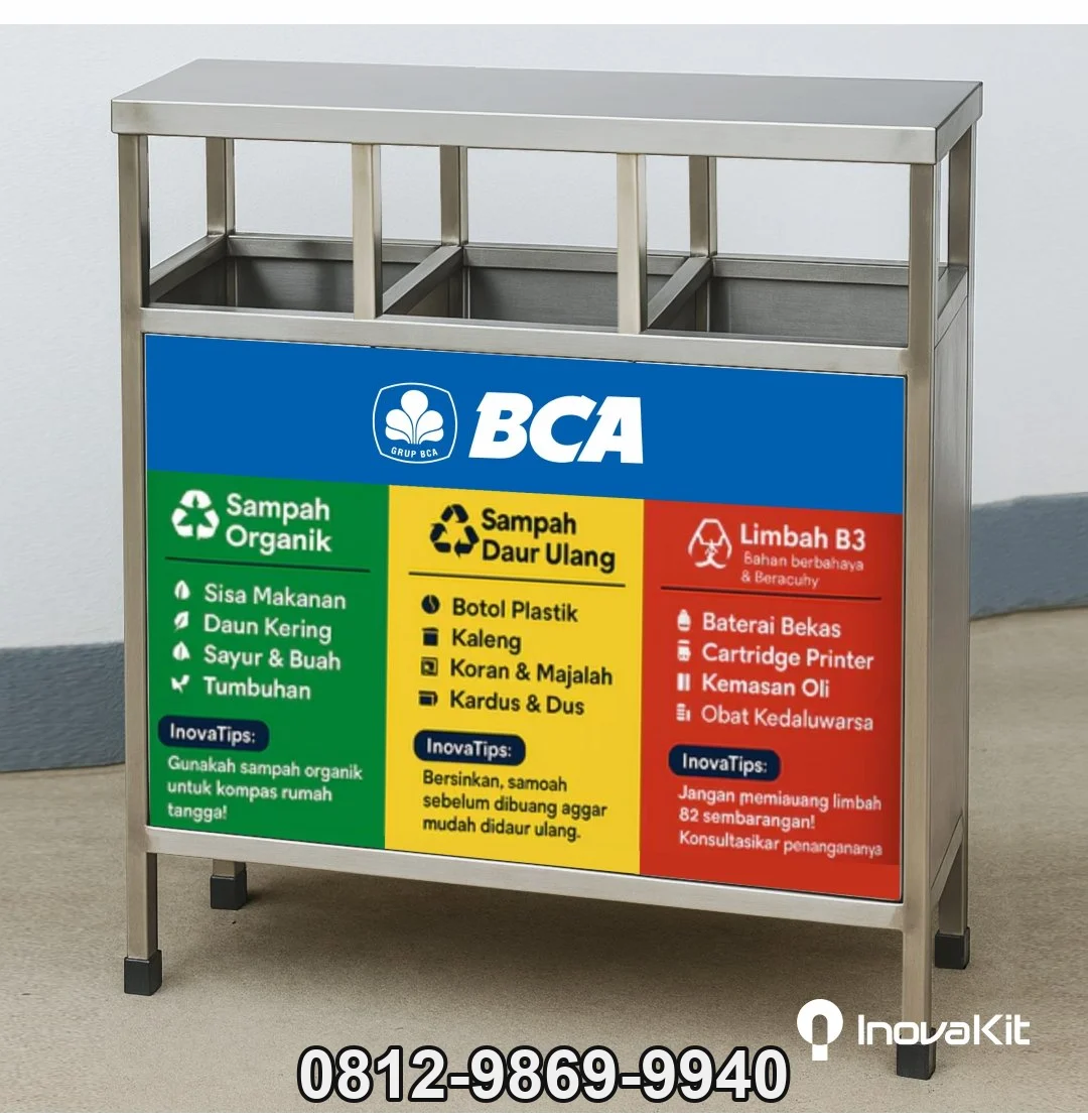 Tempat Sampah Stainless 3 in 1 Model Kotak 2
