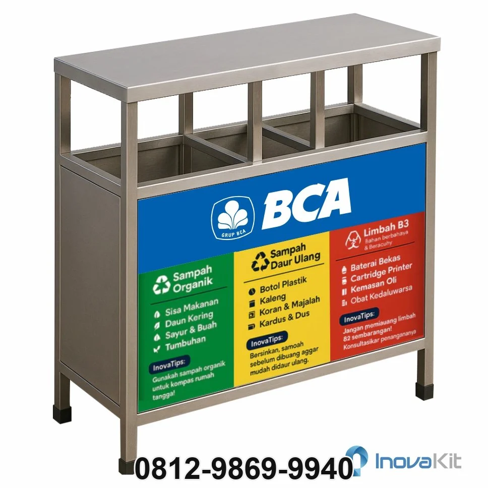 Tempat Sampah Stainless 3 in 1 Model Kotak 2