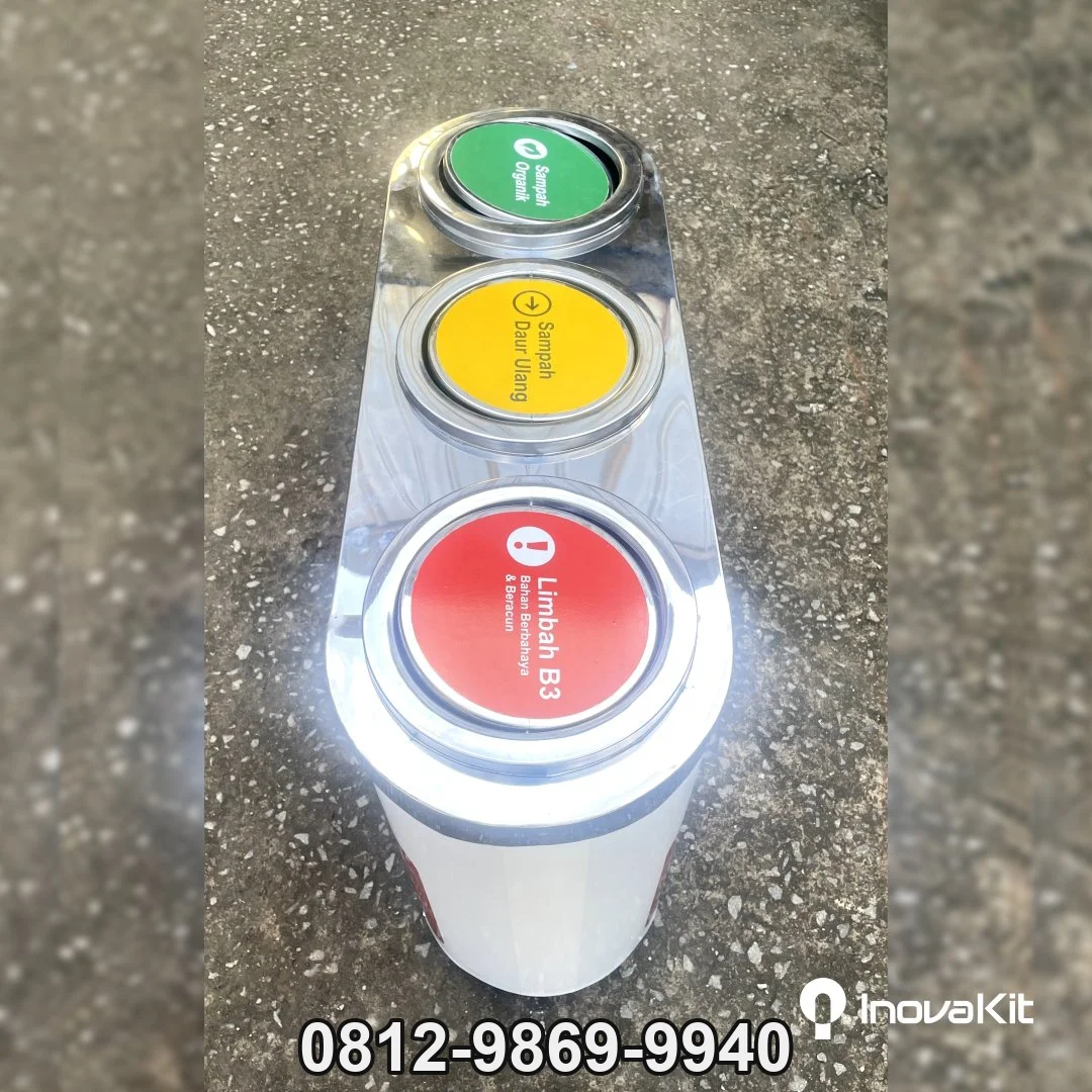 Tempat Sampah Stainless Silinder 3 in 1