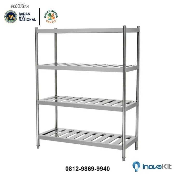 Sloted Pan 4 Tiers Standar Dapur MBG | Rak Penyimpanan Pan Berlubang